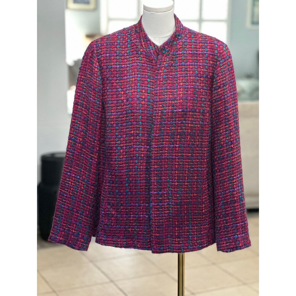 Womens Lined Additions  Chico Tweed Jacket Size 1 Med Pink Orange Purple Teal.